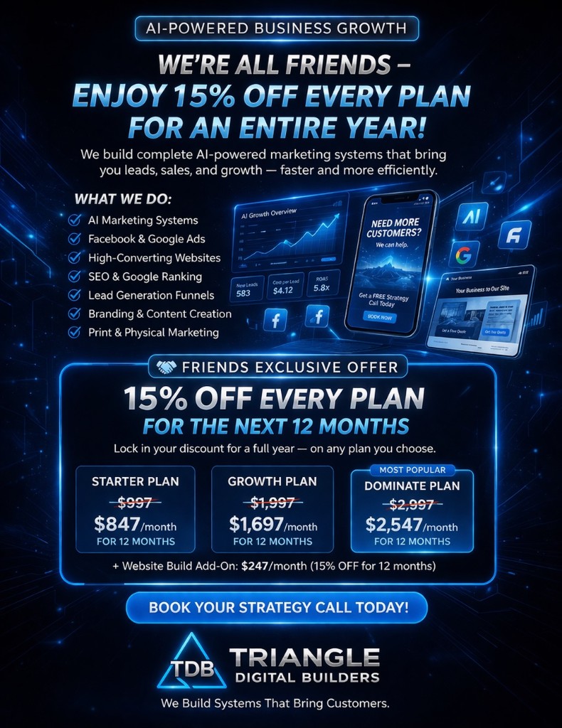 Triangle Digital Builders promotional offer flyer